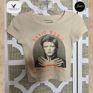 American Eagle AE Brand *Tee* Cream David Bowie Cropped T-Shirt Size XS